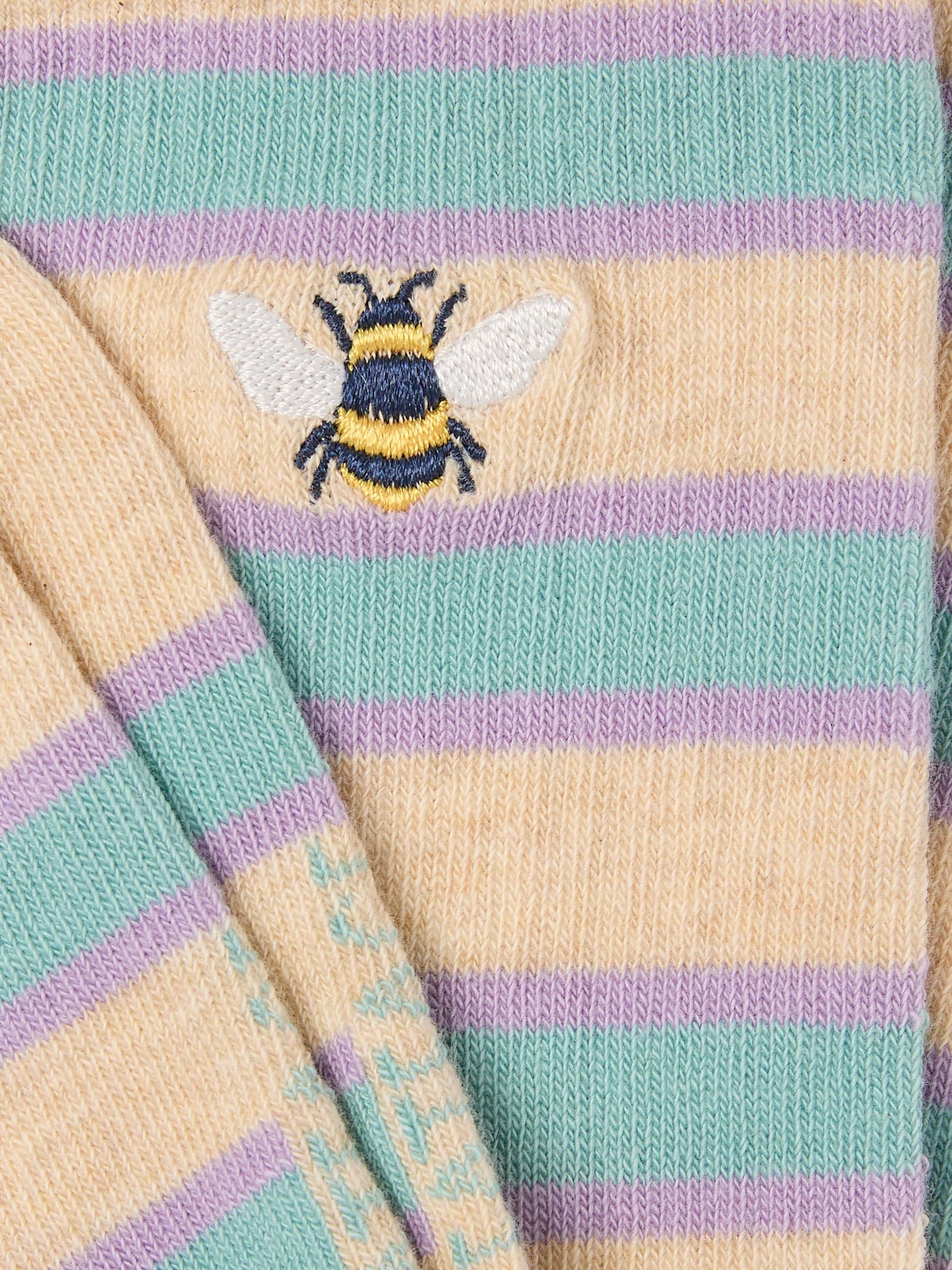 Oatmeal Embroidered Bee Socks