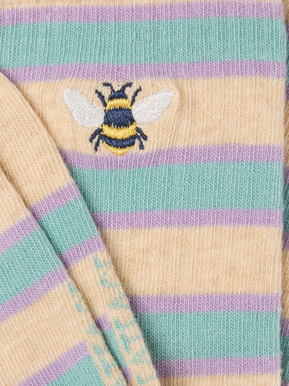 Oatmeal Embroidered Bee Socks