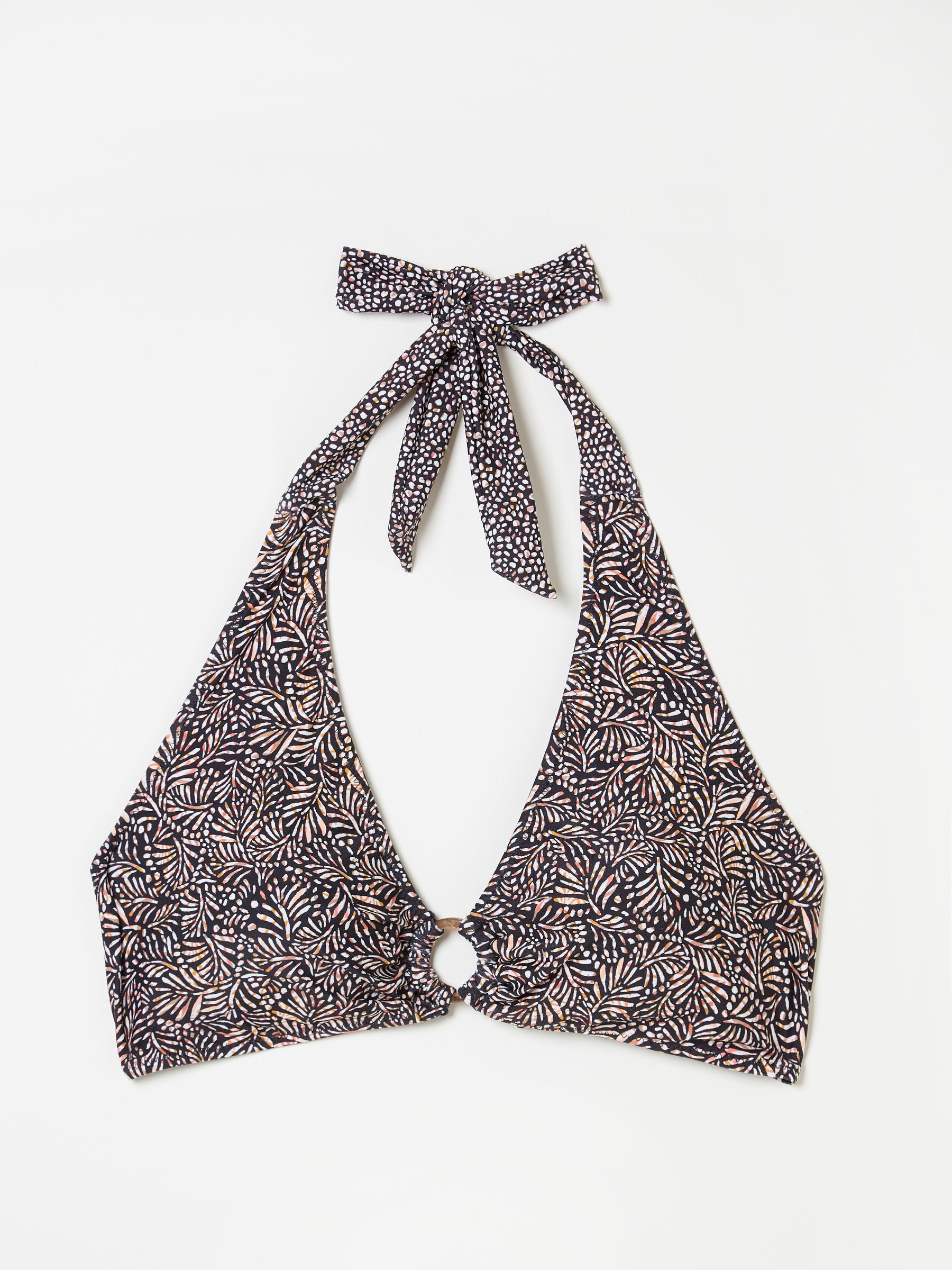 Raya Black Leaf Dot Bikini Top