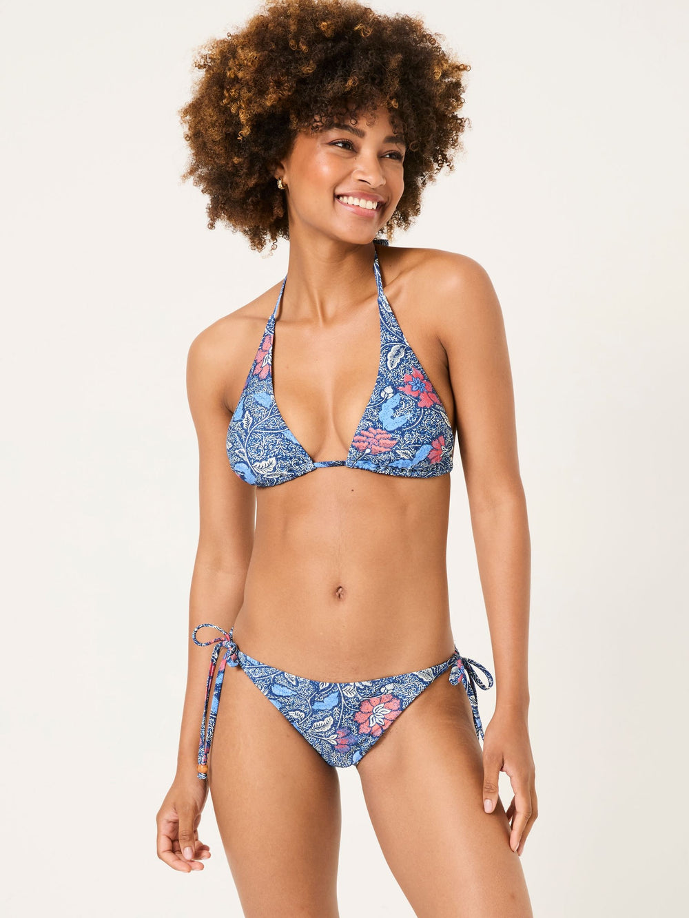 Maci Dark Blue Triangle Detail Floral Bikini Top