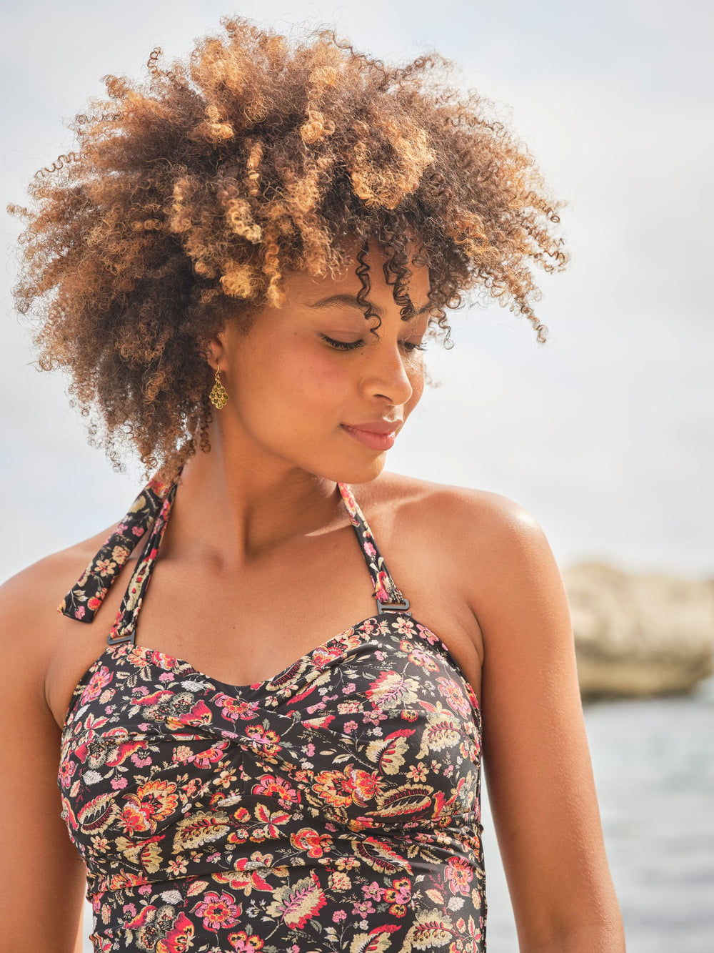 Zuri Historical Black Floral Tankini Top