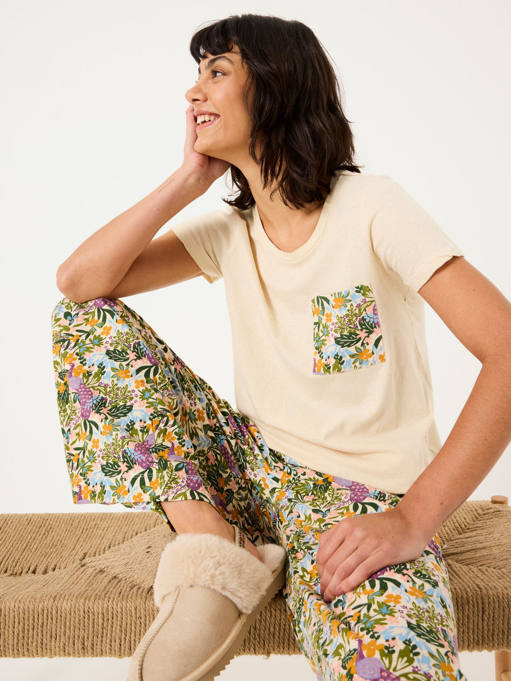 Natural Peacock Linen Blend T-Shirt