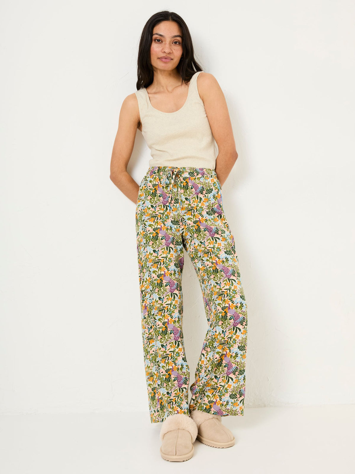 Lola Multi Peacock Linen Blend Pyjama Bottoms