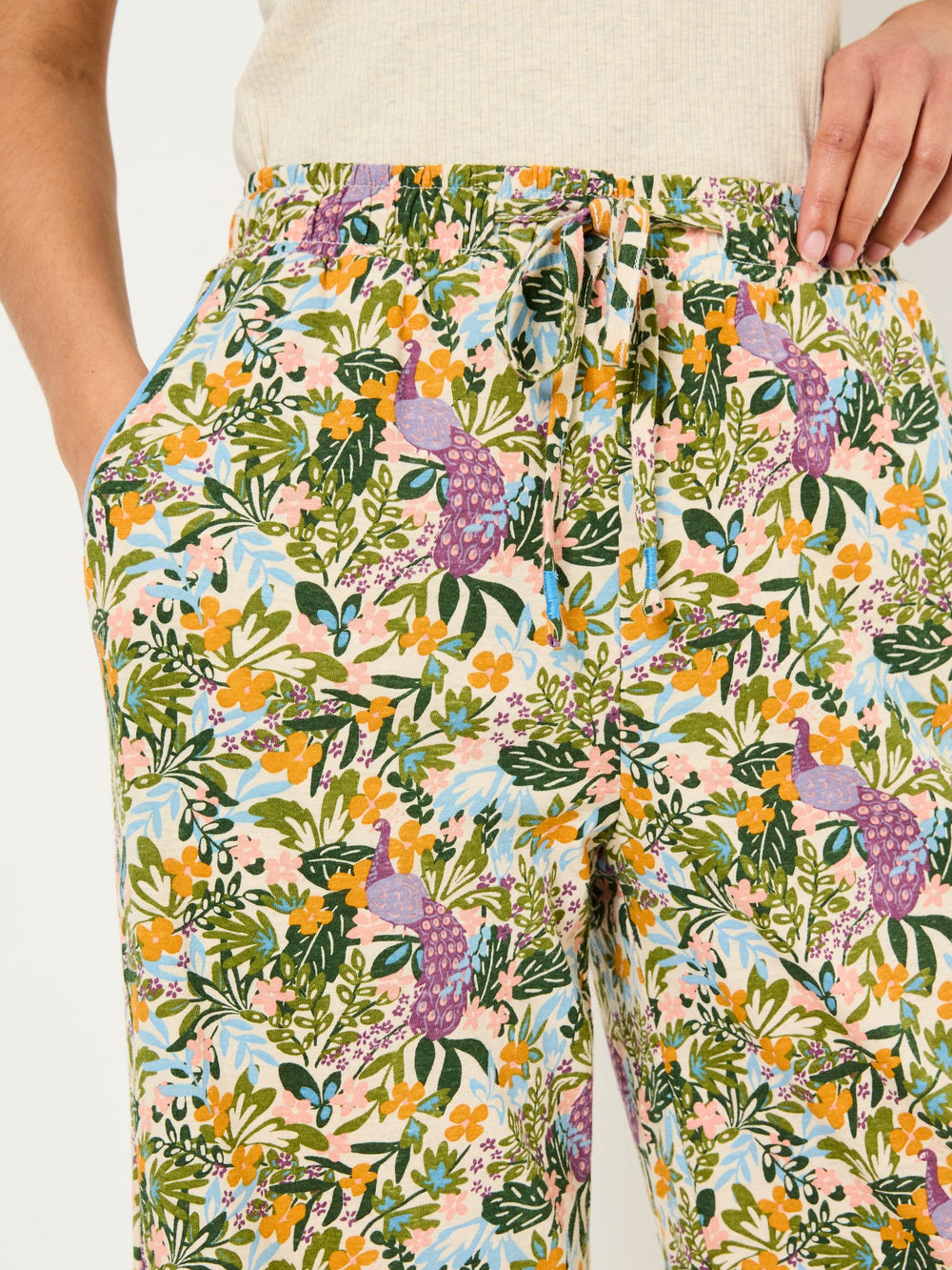 Lola Multi Peacock Linen Blend Pyjama Bottoms
