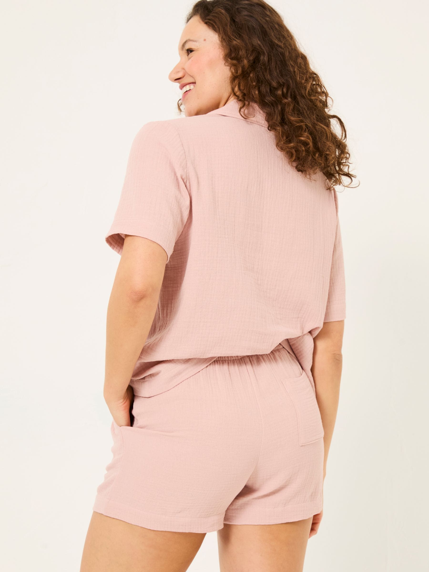 Pink Textured Pyjama Shorts Set