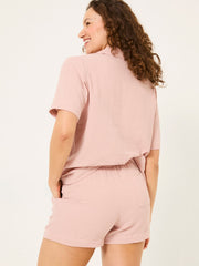 Pink Textured Pyjama Shorts Set