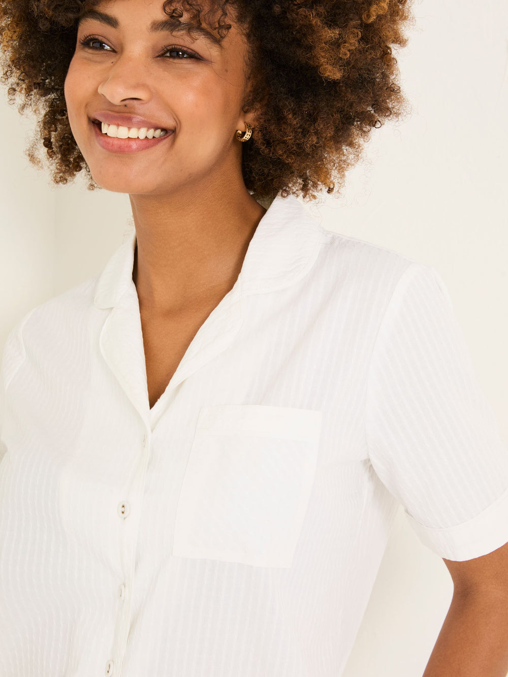 White Textured Pyjama Shorts Set