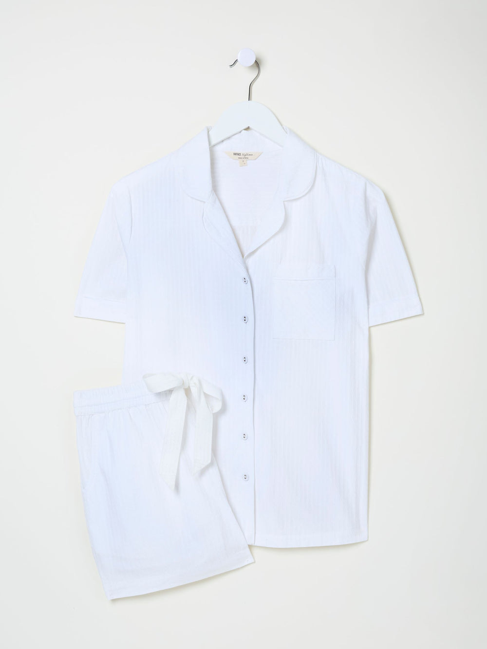 White Textured Pyjama Shorts Set