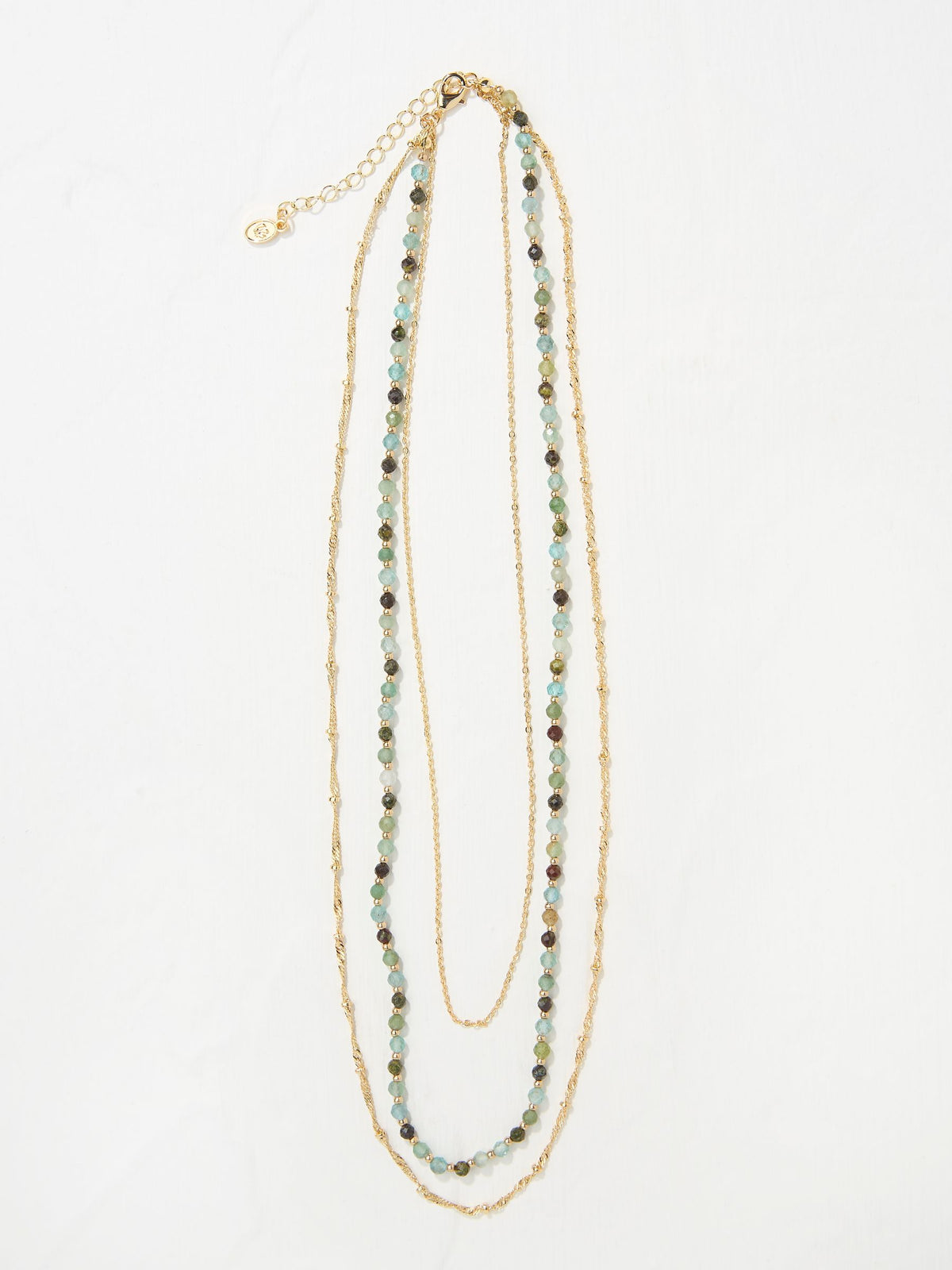 Gold Tone Triple Layered Gem Necklace