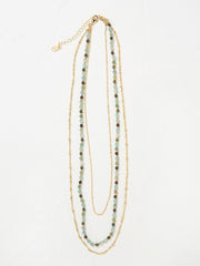 Gold Tone Triple Layered Gem Necklace