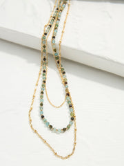 Gold Tone Triple Layered Gem Necklace