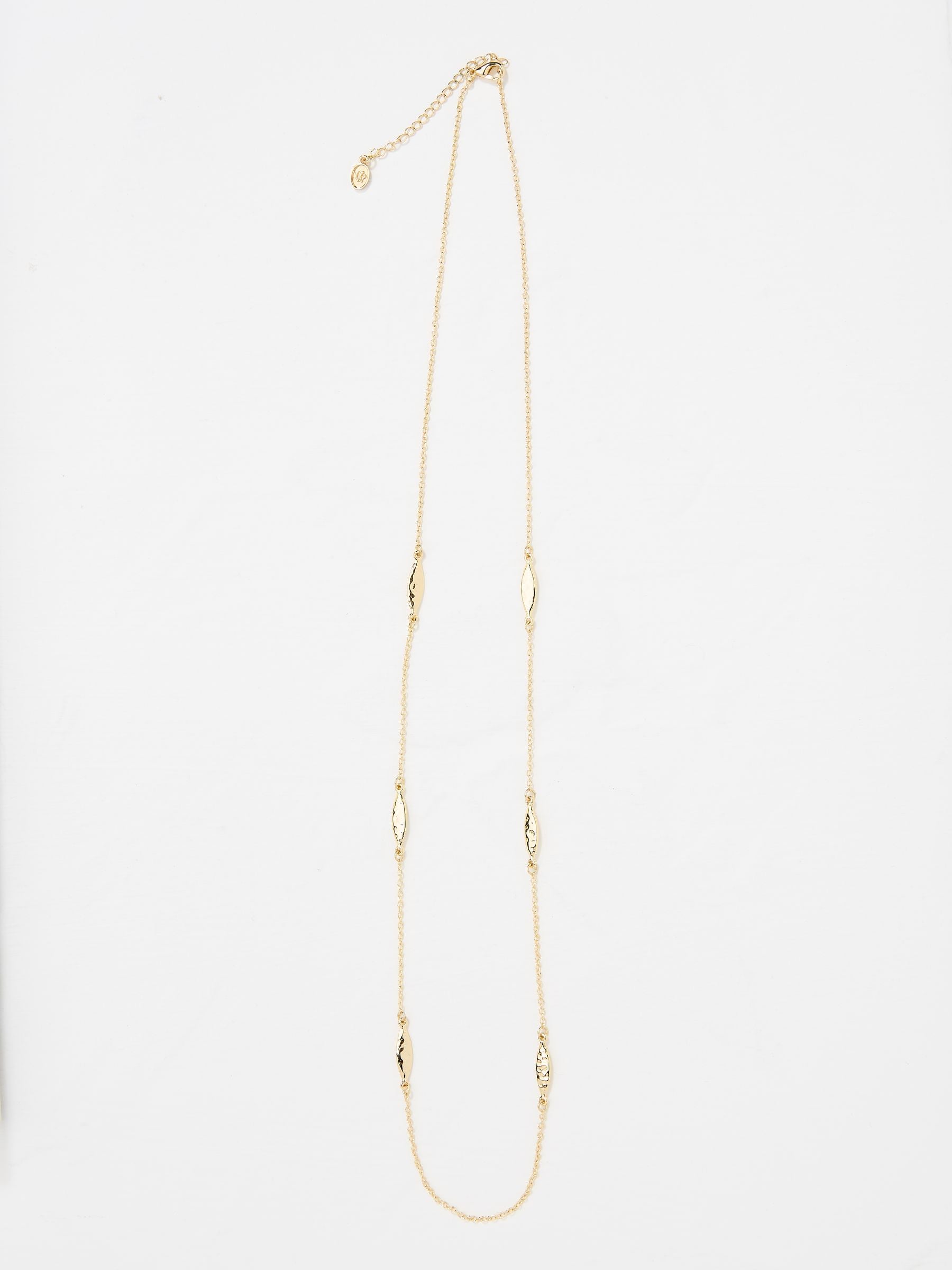 Gold Tone Hammered Oval Long Necklace