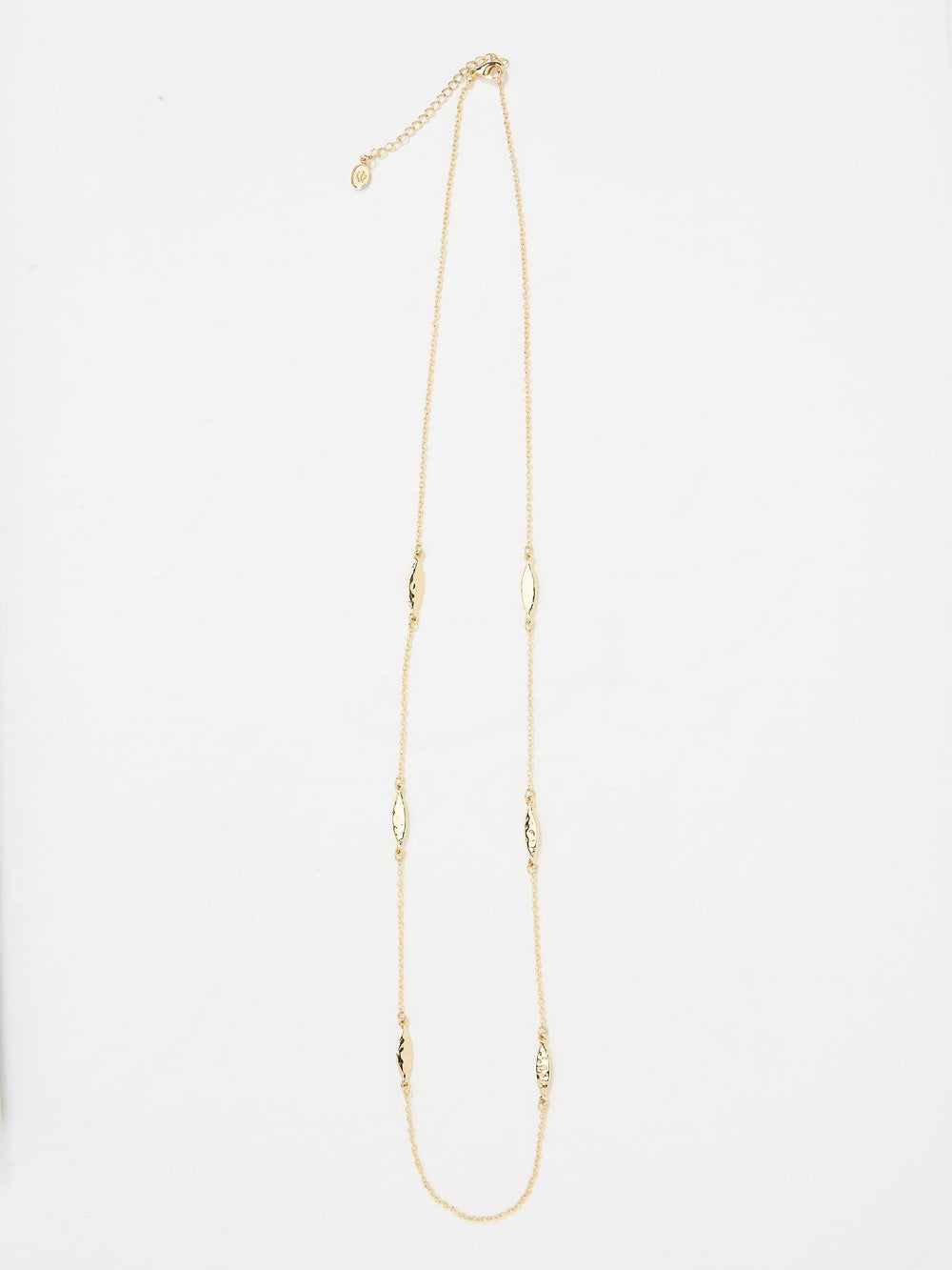 Gold Tone Hammered Oval Long Necklace
