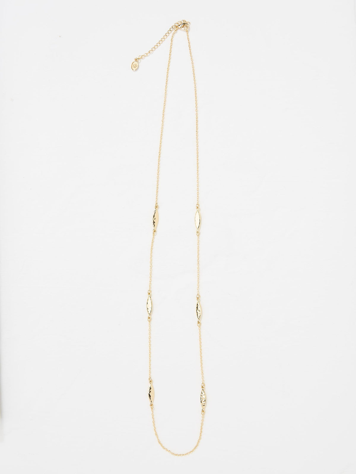 Gold Tone Hammered Oval Long Necklace