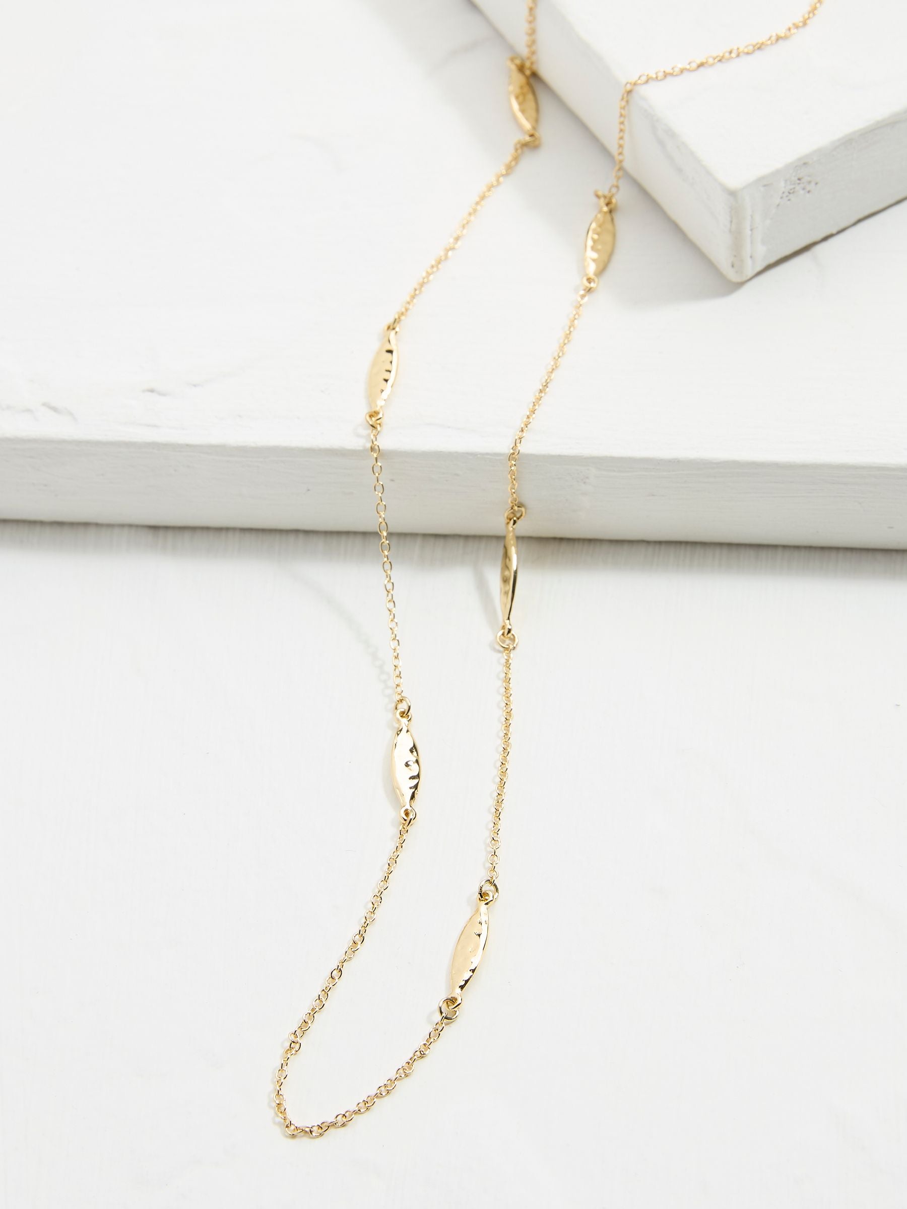 Gold Tone Hammered Oval Long Necklace