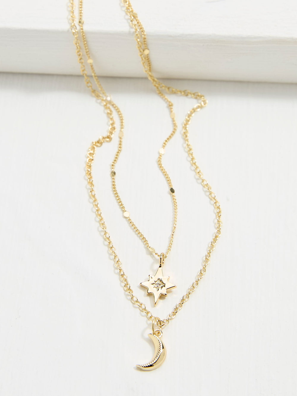 Gold Tone Star and Moon Layered Necklace