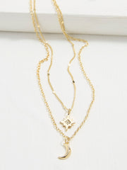 Gold Tone Star and Moon Layered Necklace
