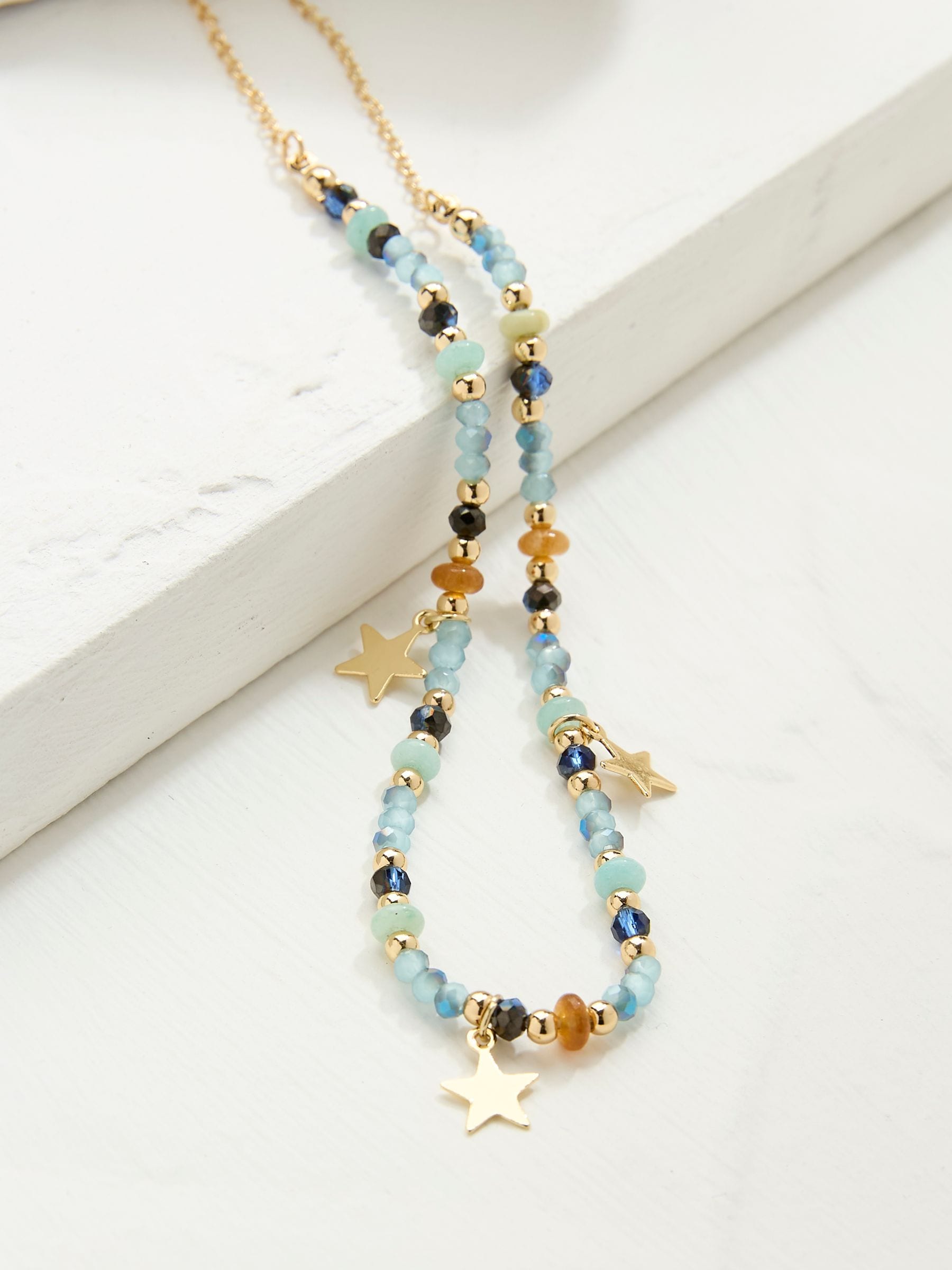 Blue Star Charm Beaded Necklace