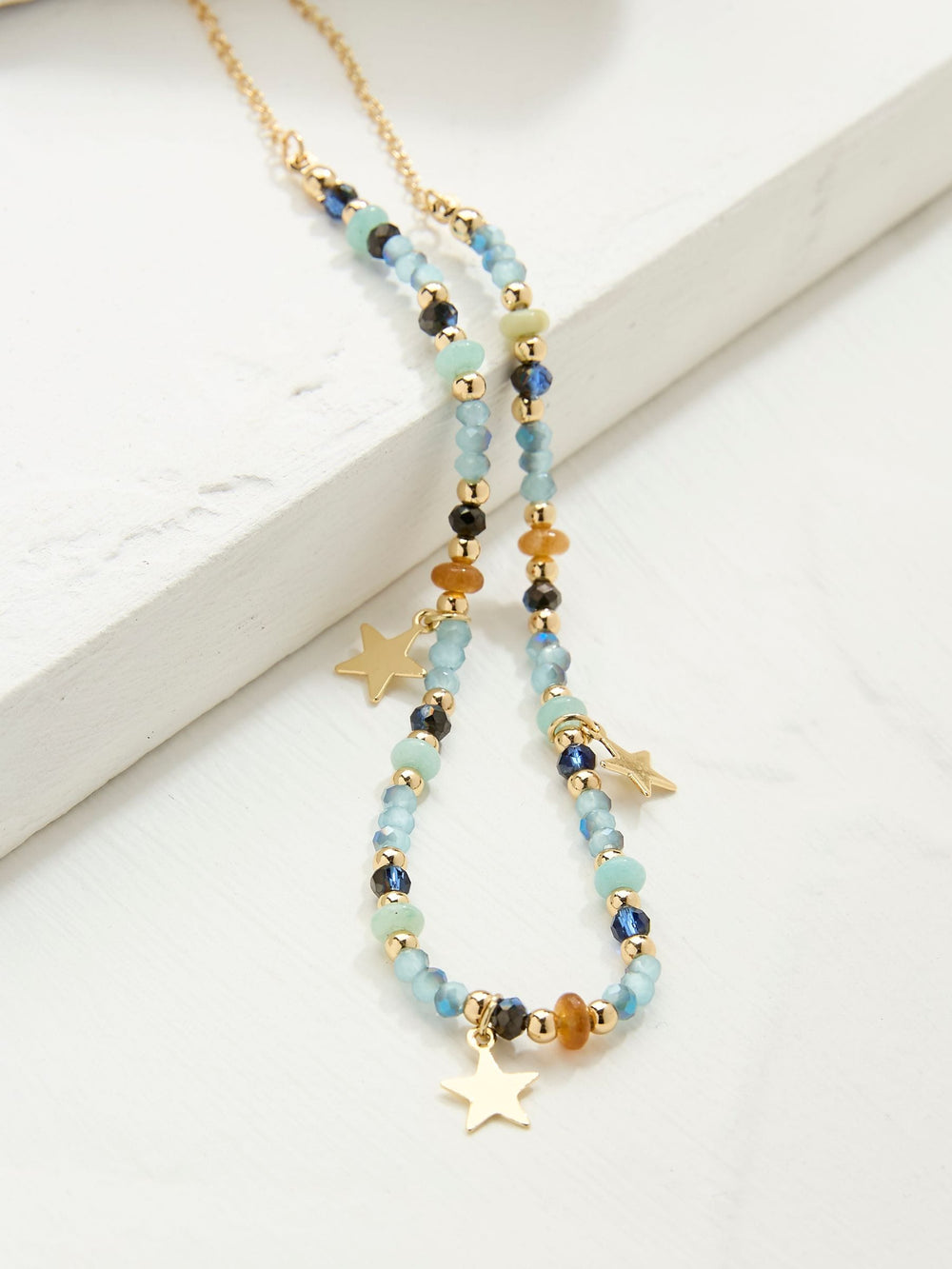 Blue Star Charm Beaded Necklace