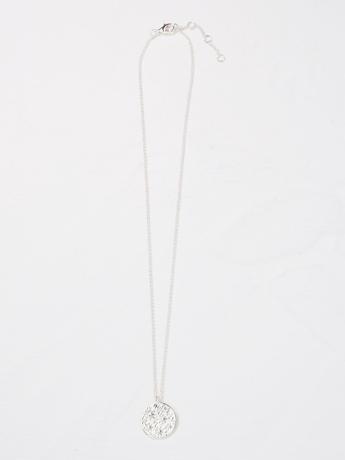 Silver Tone Flower Embossed Pendant Necklace