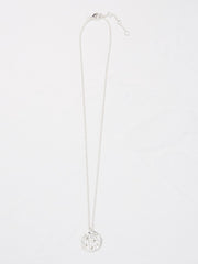 Silver Tone Flower Embossed Pendant Necklace