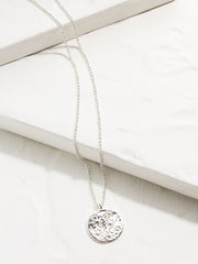 Silver Tone Flower Embossed Pendant Necklace