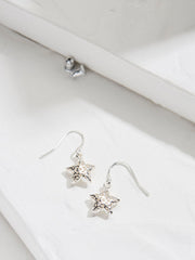 Silver Tone Filagree Star Drop Earrings