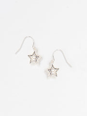 Silver Tone Filagree Star Drop Earrings