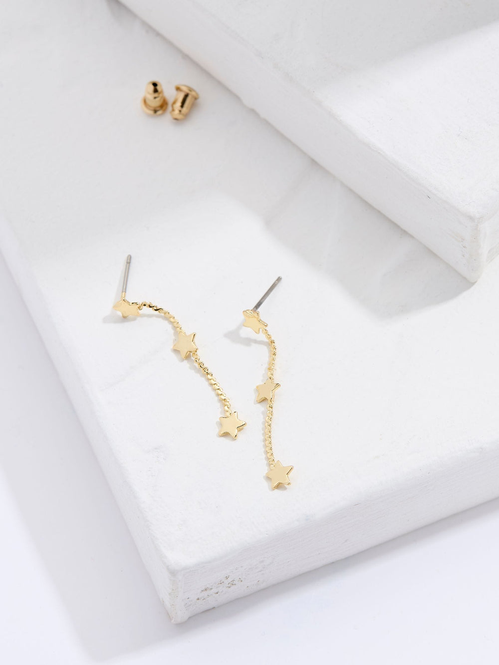 Gold Tone Triple Star Chain Earrings