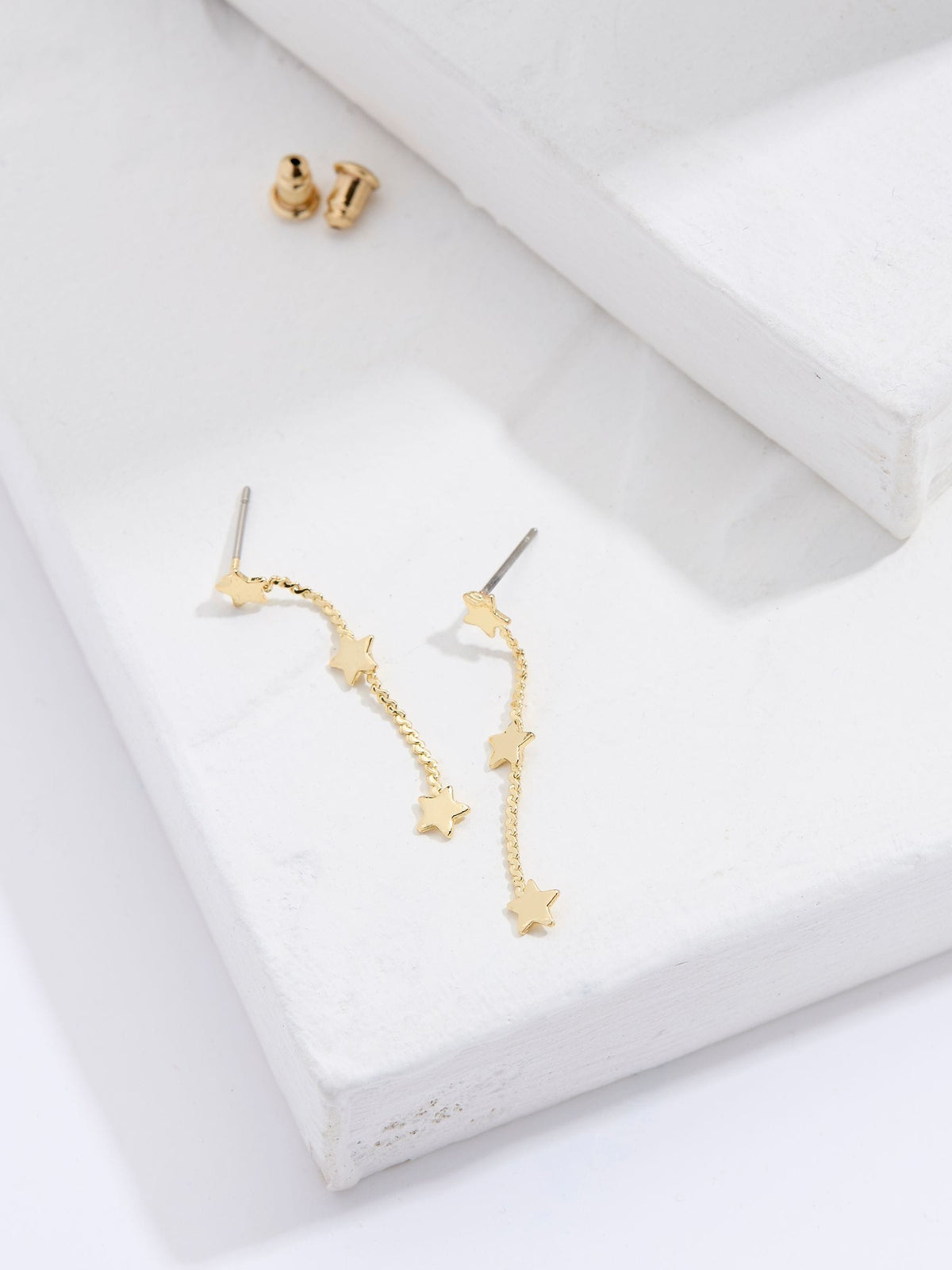 Gold Tone Triple Star Chain Earrings