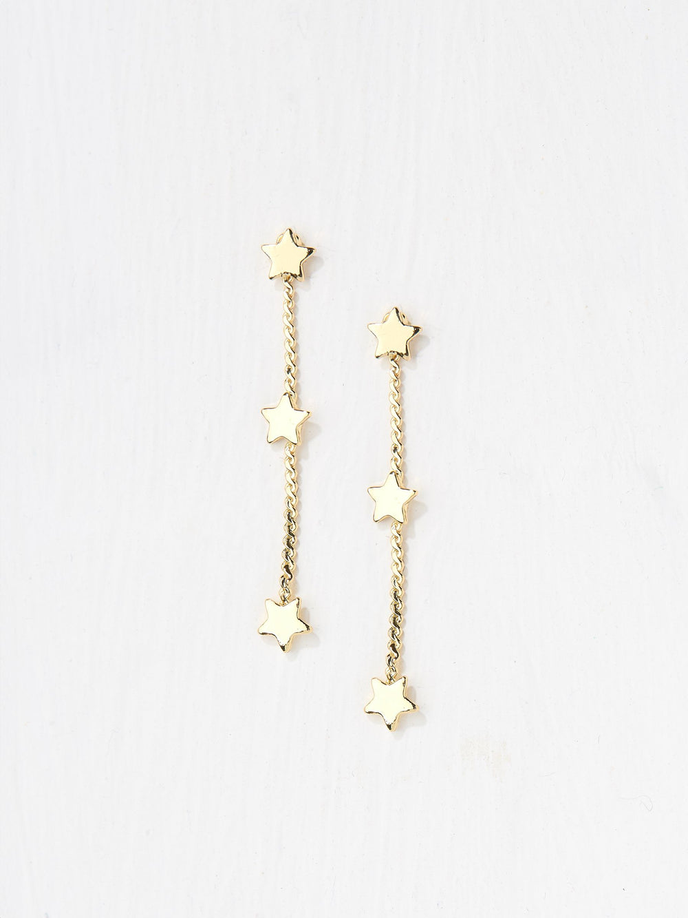 Gold Tone Triple Star Chain Earrings