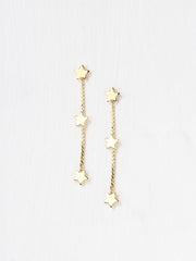 Gold Tone Triple Star Chain Earrings