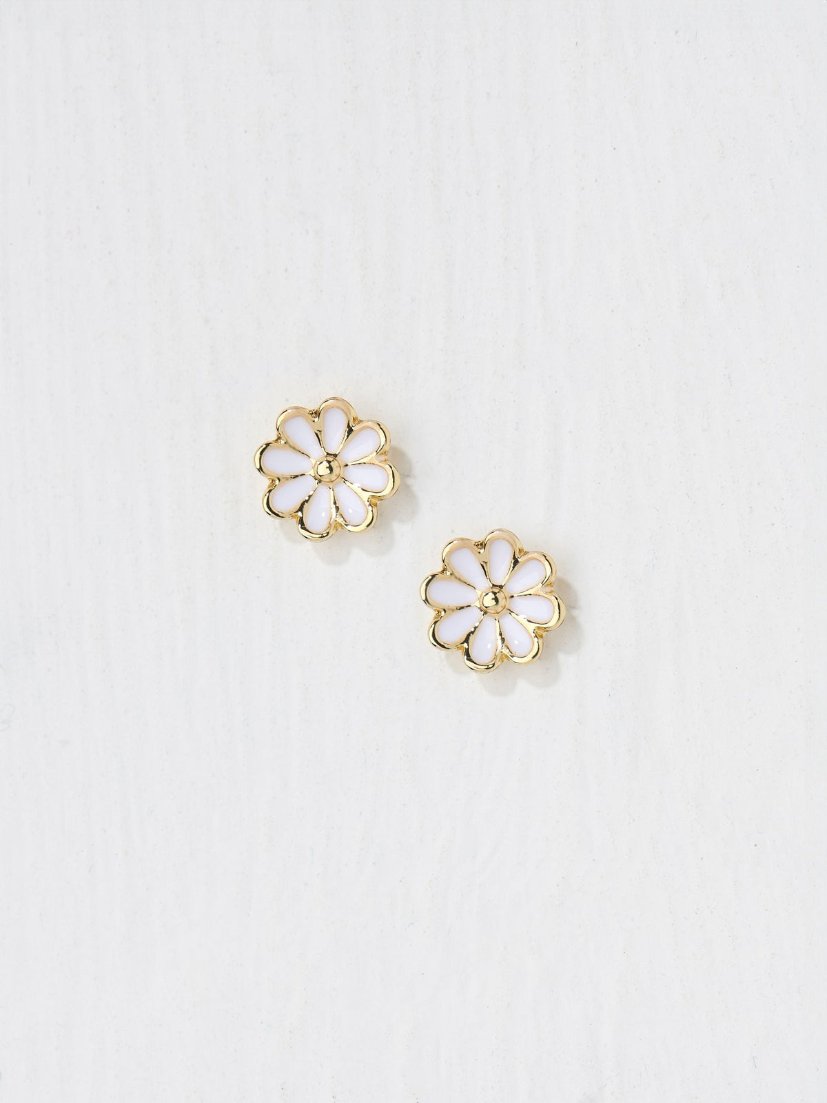White Enamel Daisy Stud Earrings