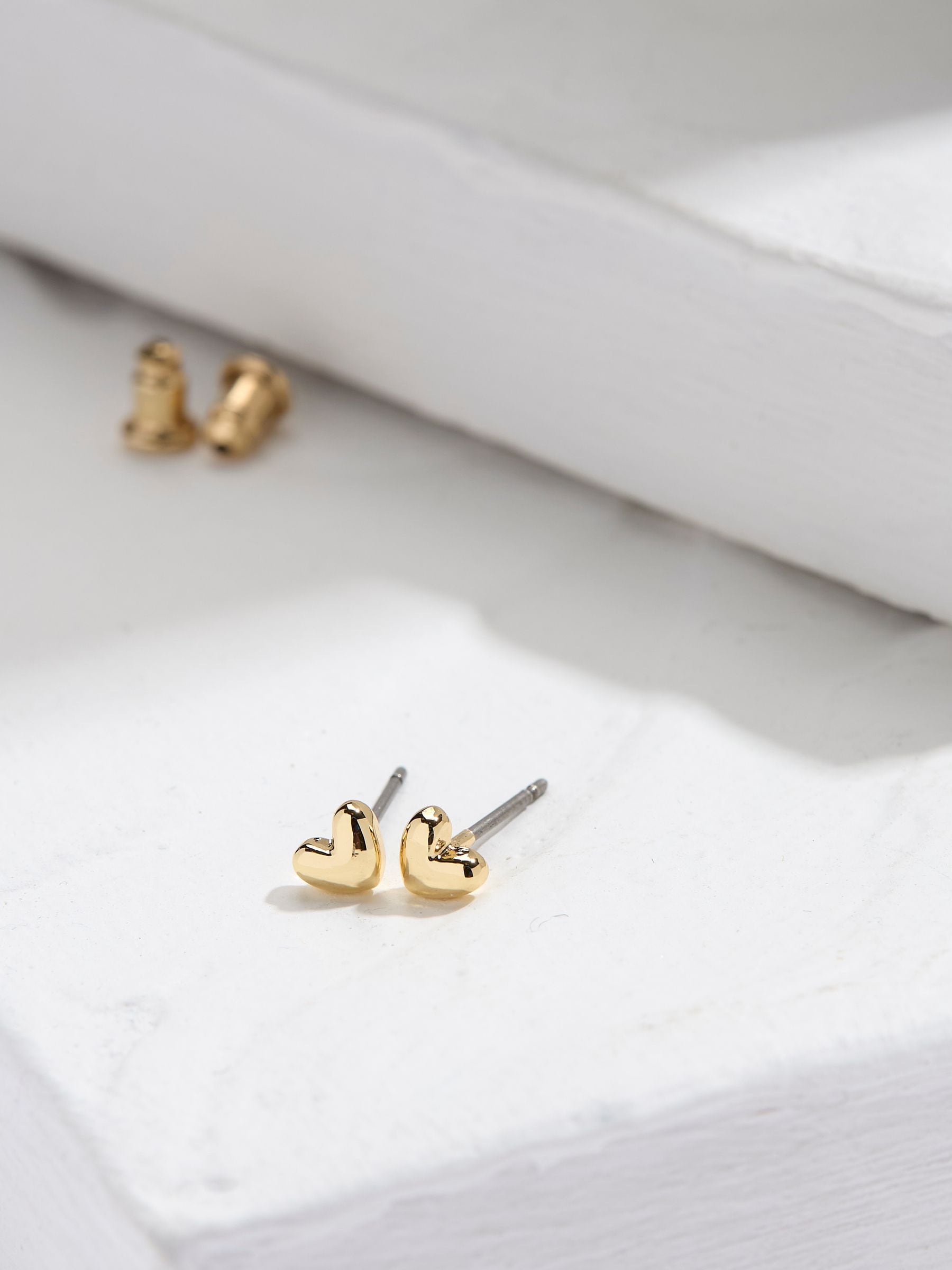 Gold Tone Heart Stud Earrings
