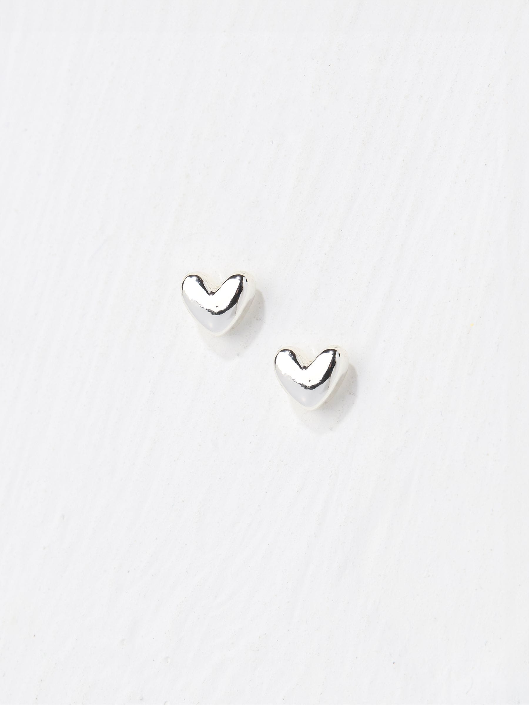 Silver Tone Heart Stud Earrings