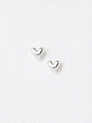 Silver Tone Heart Stud Earrings