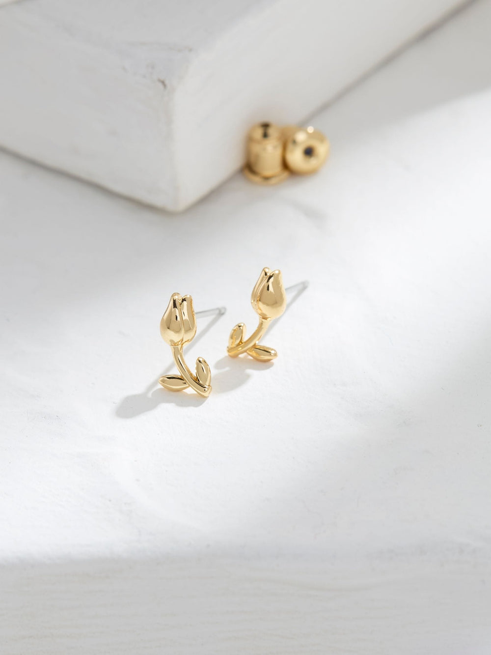 Gold Tone Tulip Stud Earrings