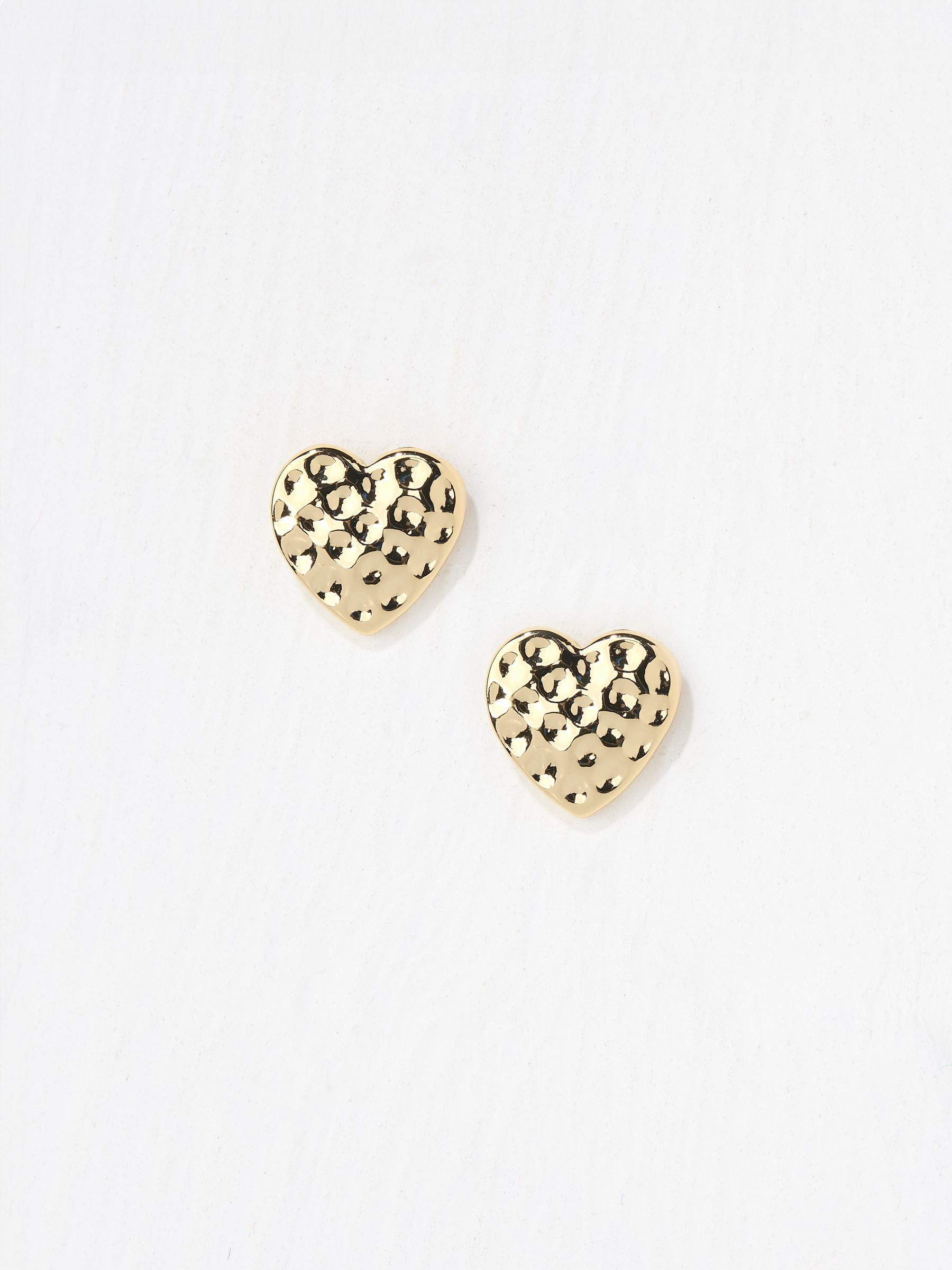 Gold Tone Hammered Heart Stud Earrings