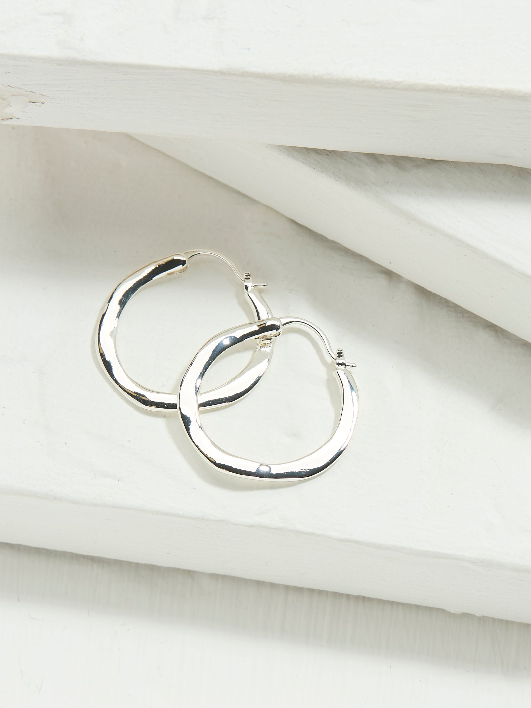 Silver Tone Hammered Hoop Earrings