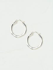 Silver Tone Hammered Hoop Earrings