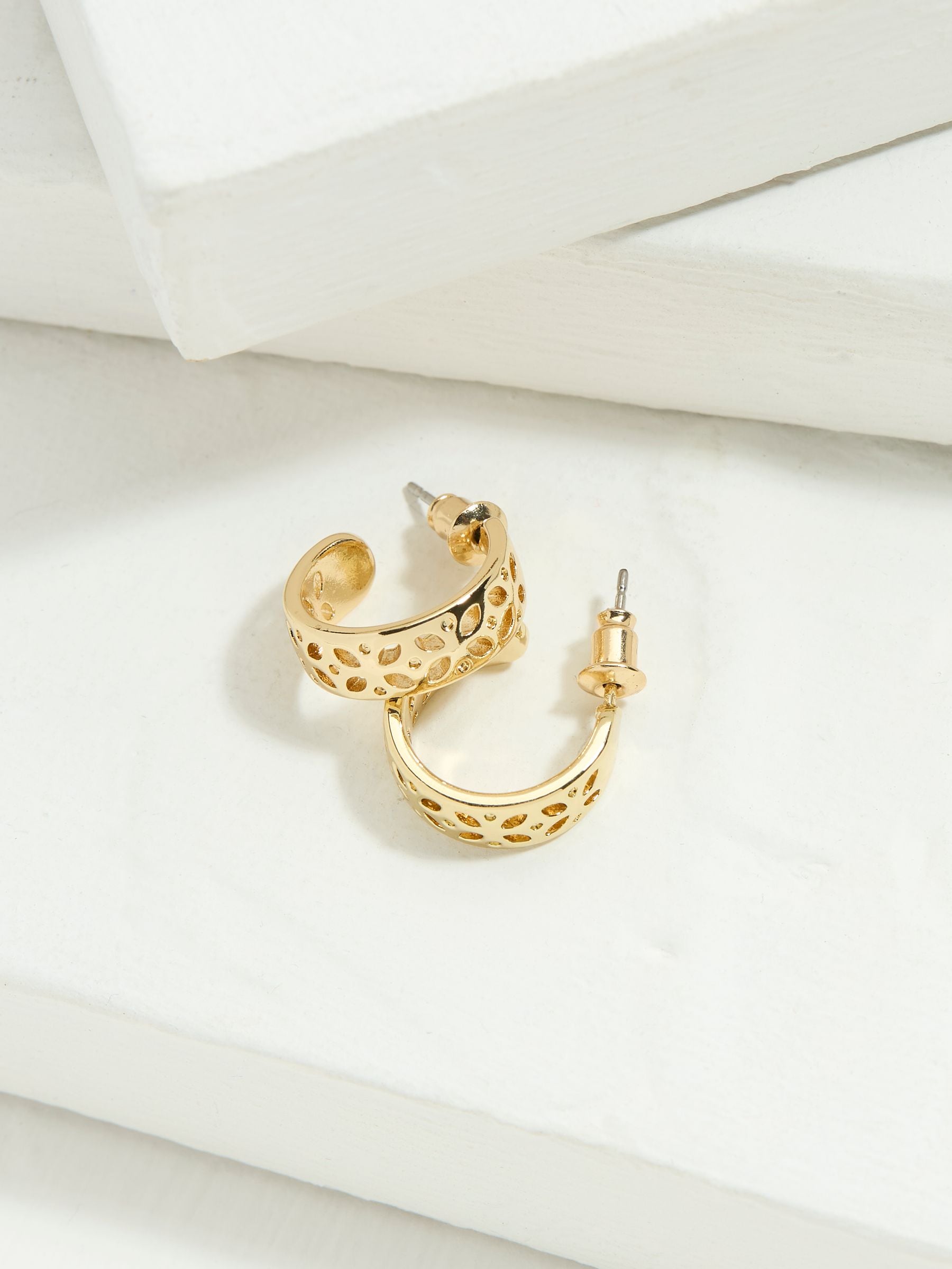 Gold Tone Cut Out Hoop Earrings