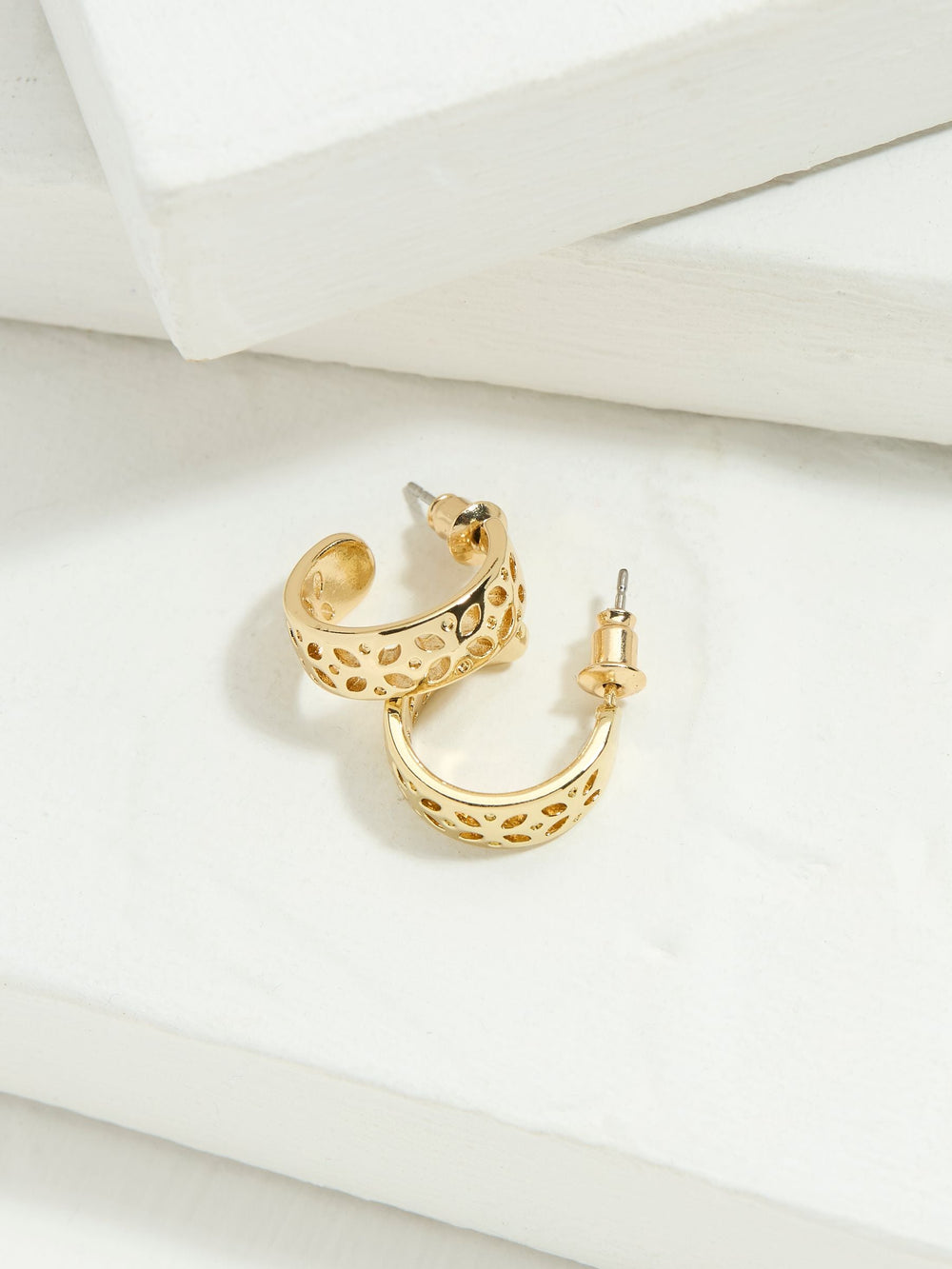 Gold Tone Cut Out Hoop Earrings