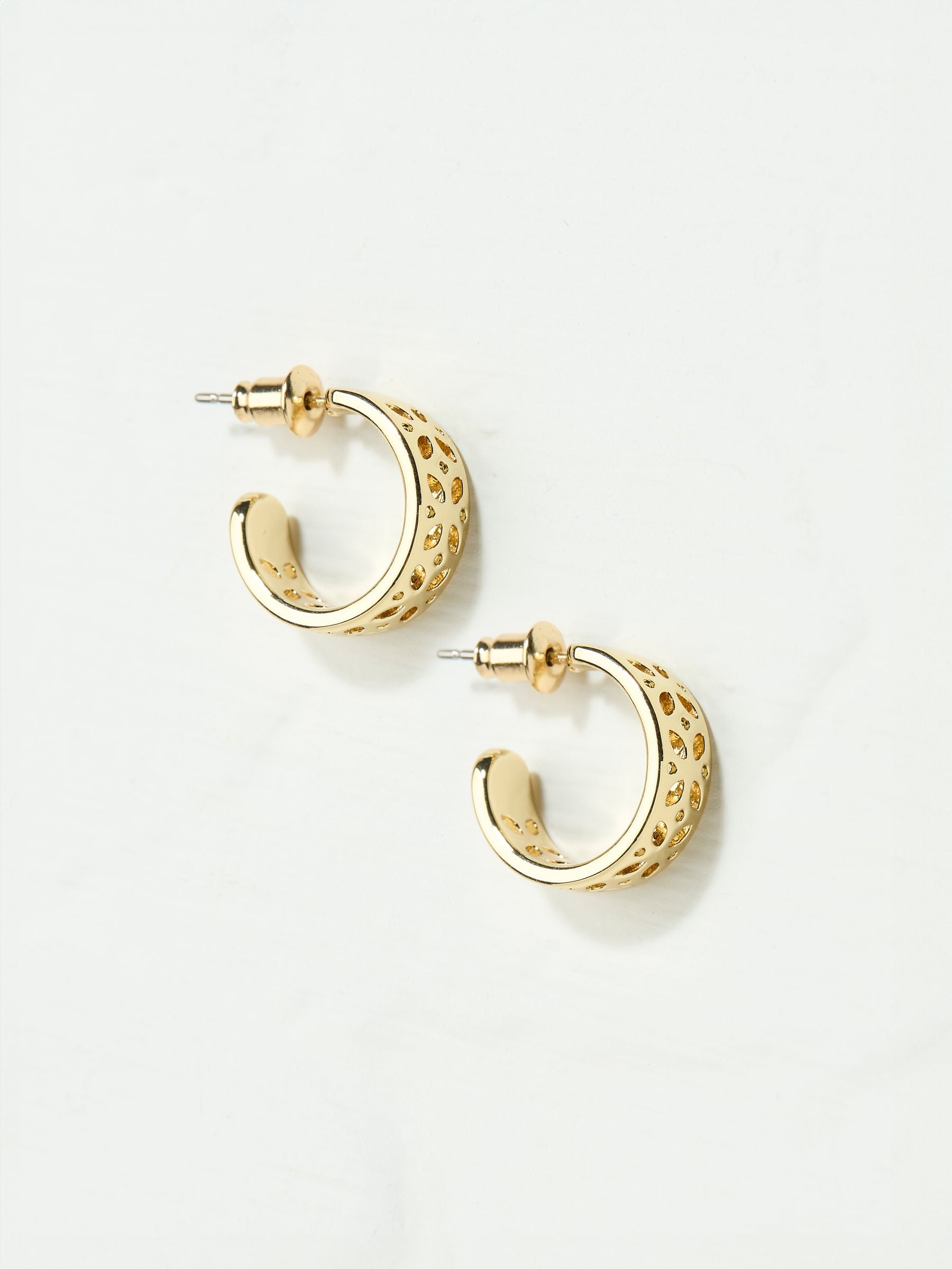 Gold Tone Cut Out Hoop Earrings