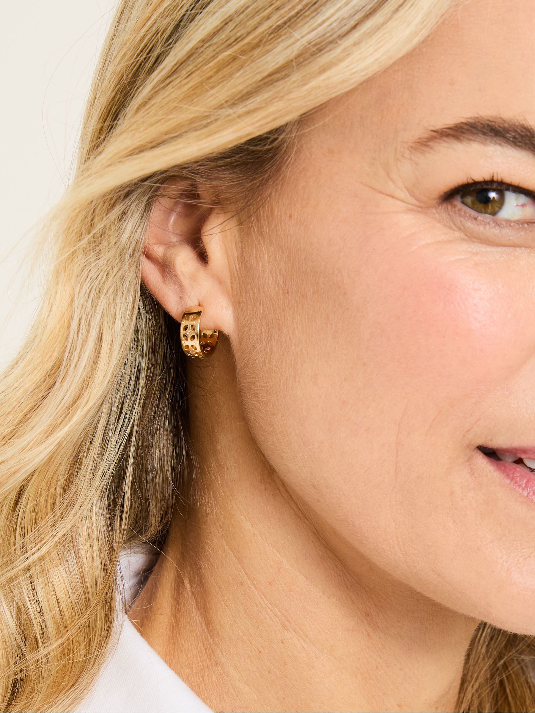 Gold Tone Cut Out Hoop Earrings