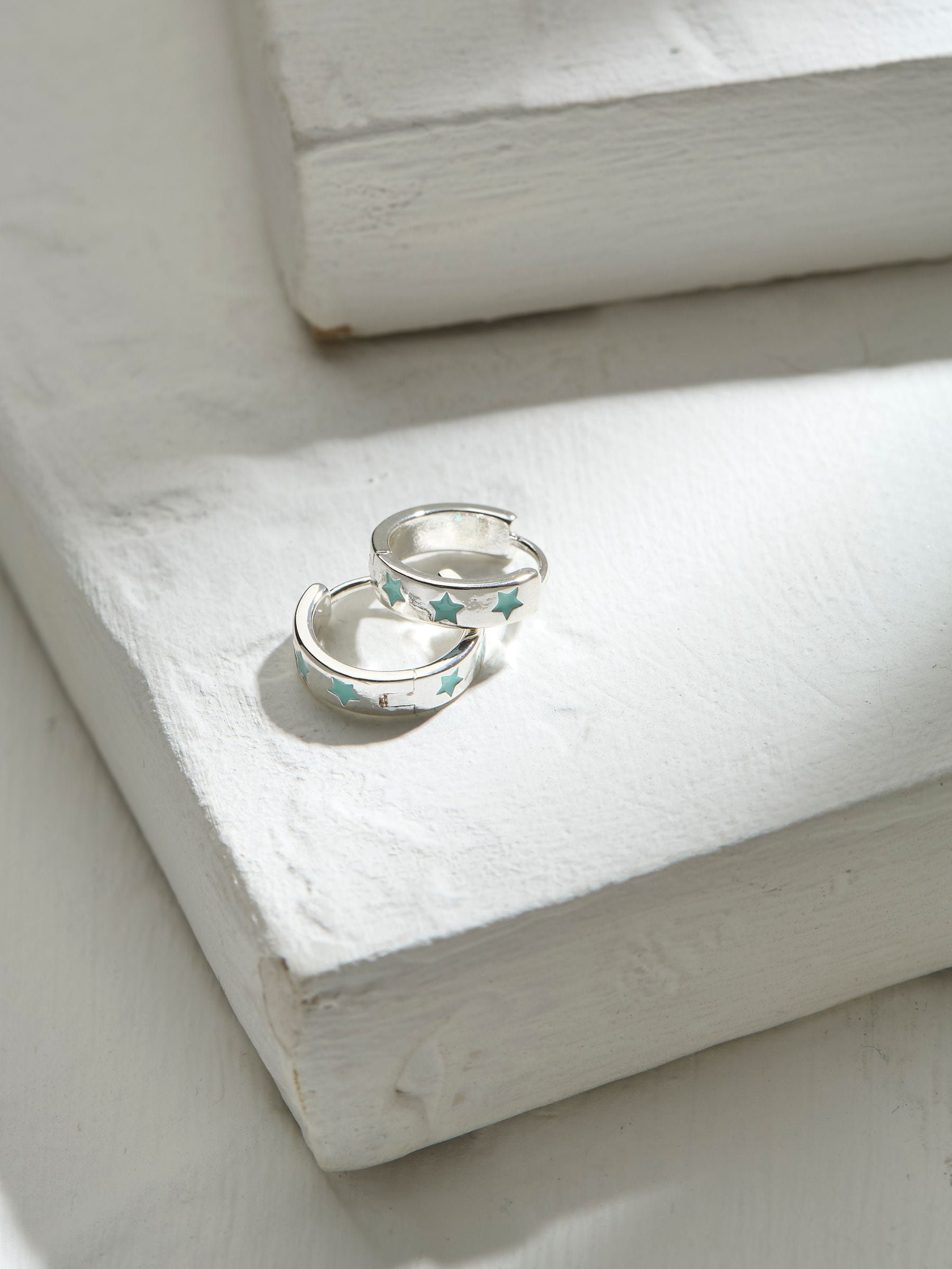 Green Haze Enamel Star Hoop Earrings