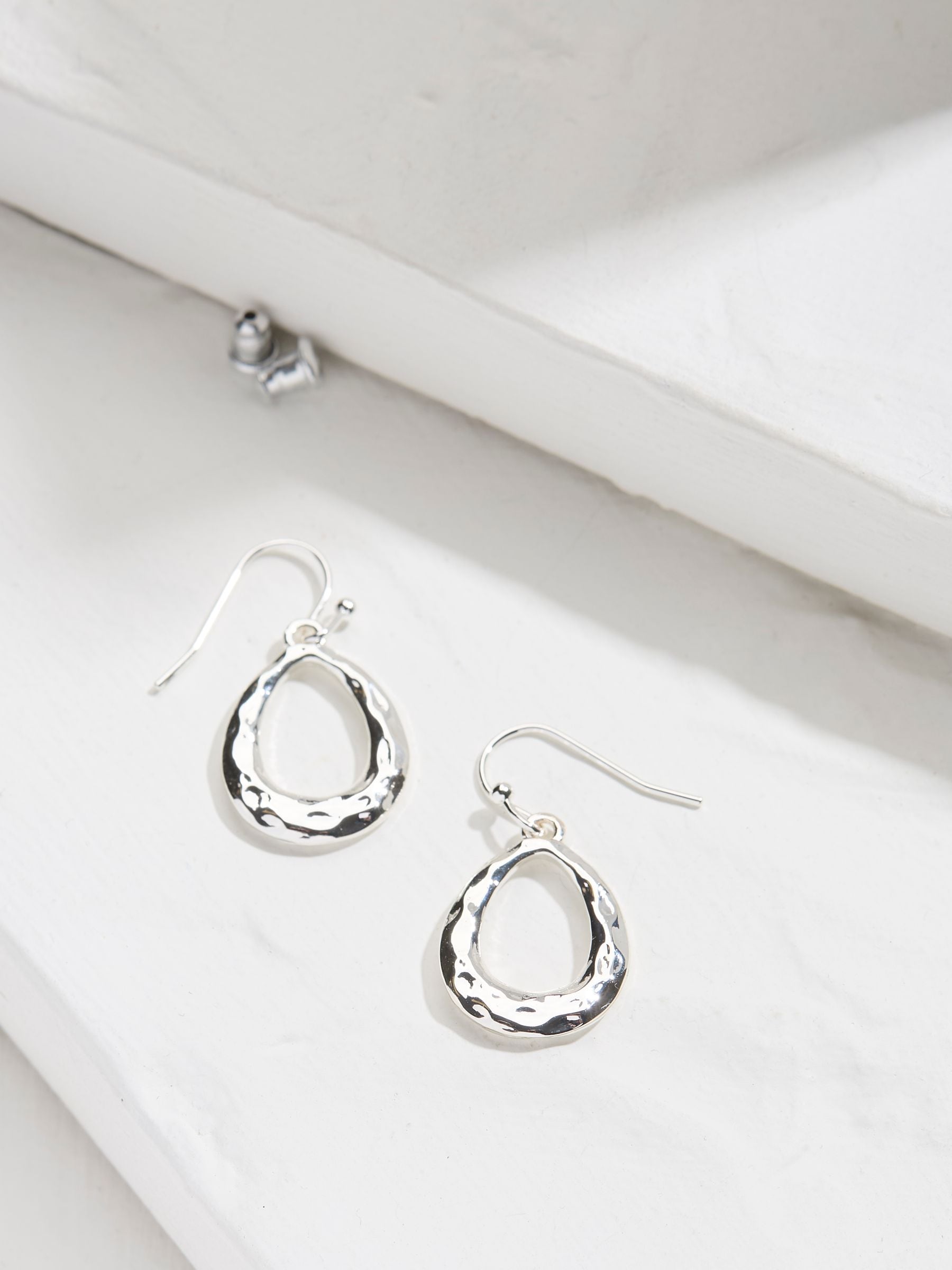 Silver Tone Hammered Drop Earrings