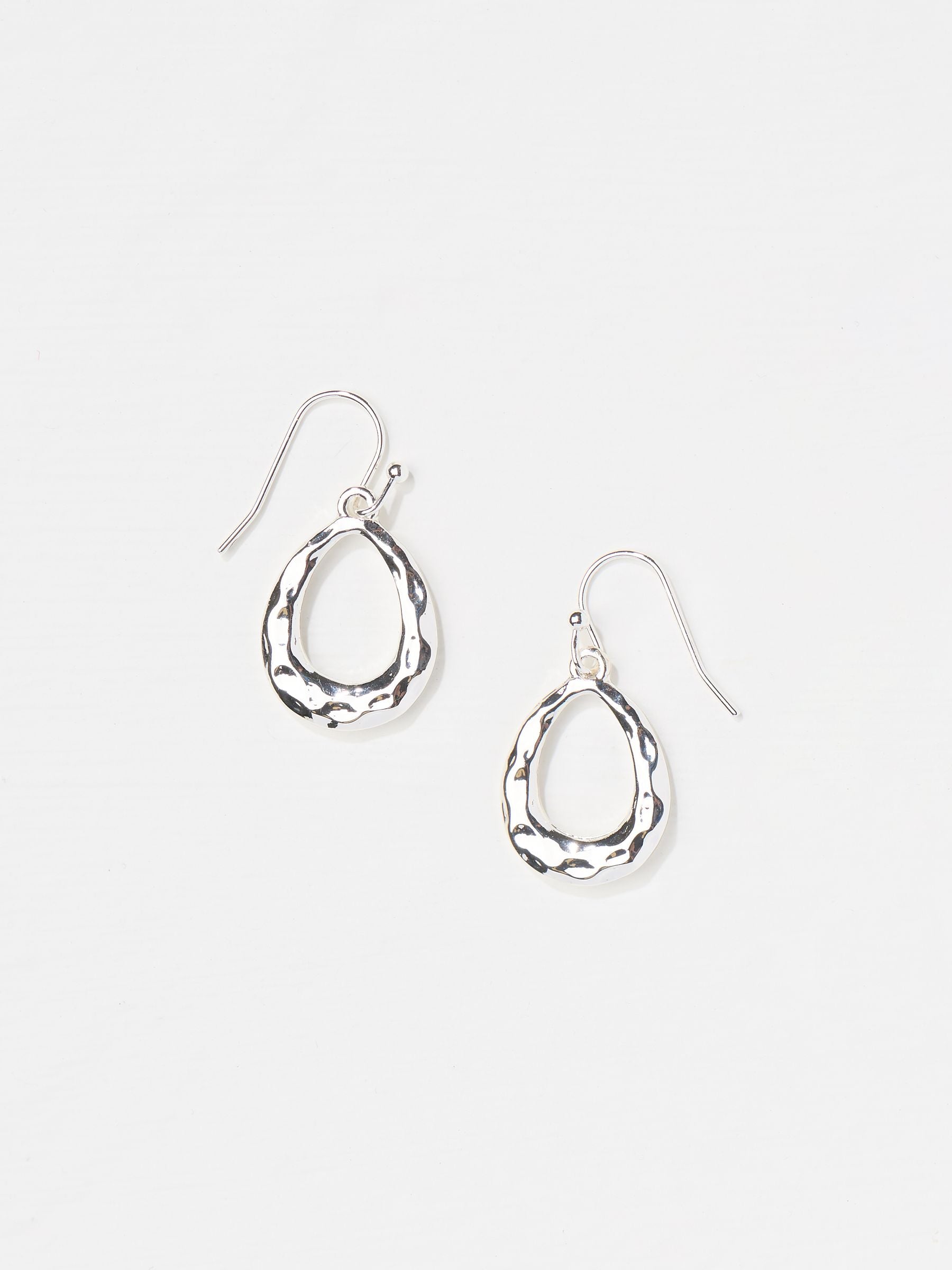 Silver Tone Hammered Drop Earrings