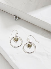 Silver Tone Heart Stone Drop Earrings