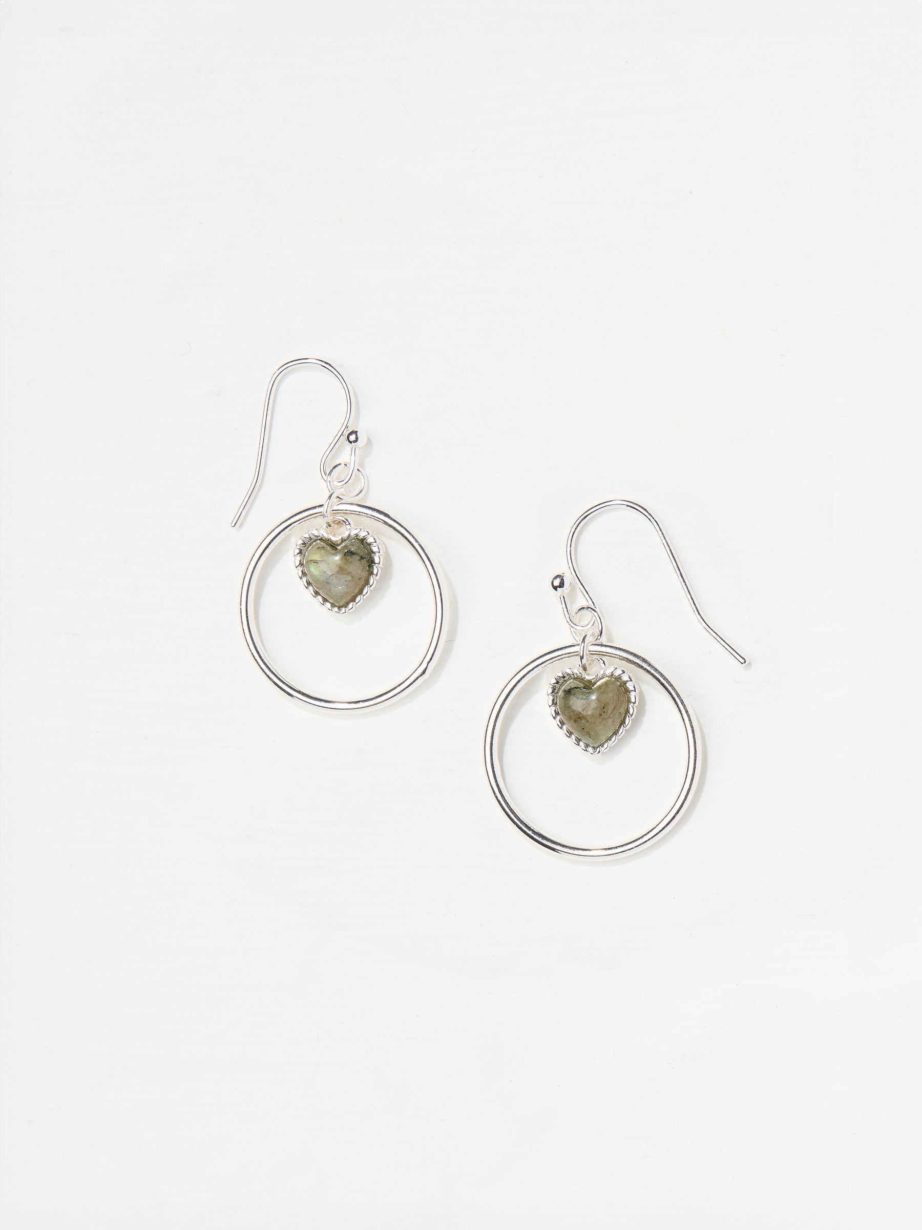 Silver Tone Heart Stone Drop Earrings