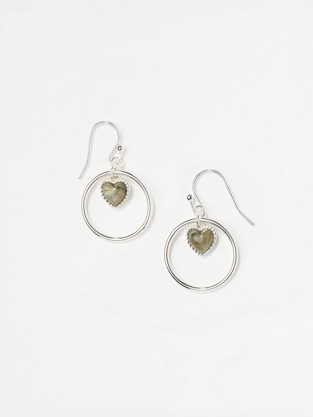 Silver Tone Heart Stone Drop Earrings